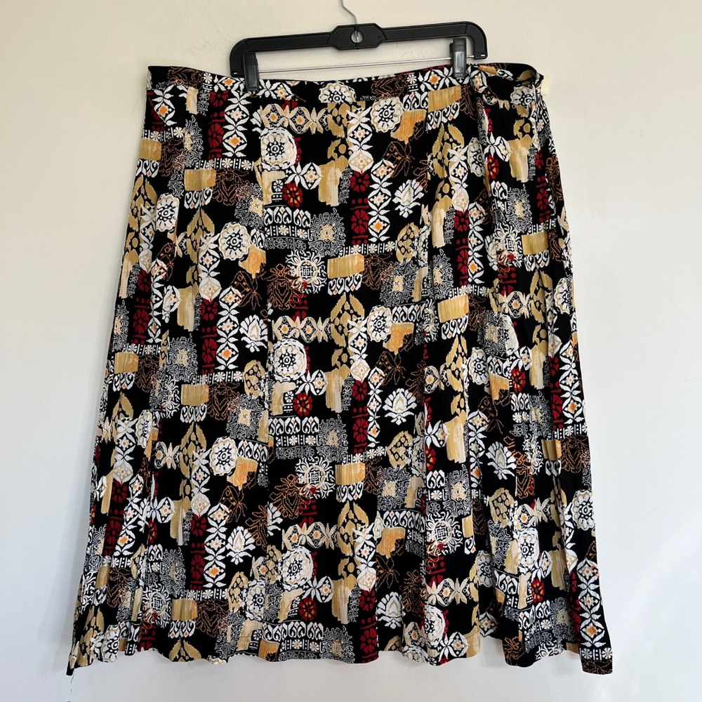 Sag Harbor Woman Plus Size 24W Midi‎ Skirt Patchwork Geometric Rayon T64240KM